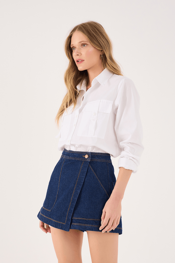 Button-Front Denim Skort