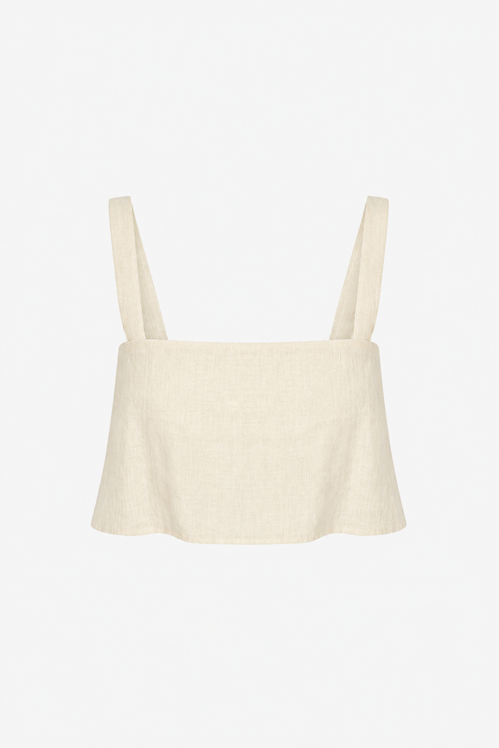 HEVRON Caitlyn Crop Ivory Linen Crop Top, front view