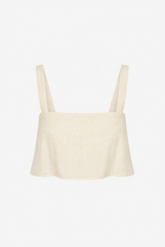 HEVRON Caitlyn Crop Ivory Linen Crop Top, front view