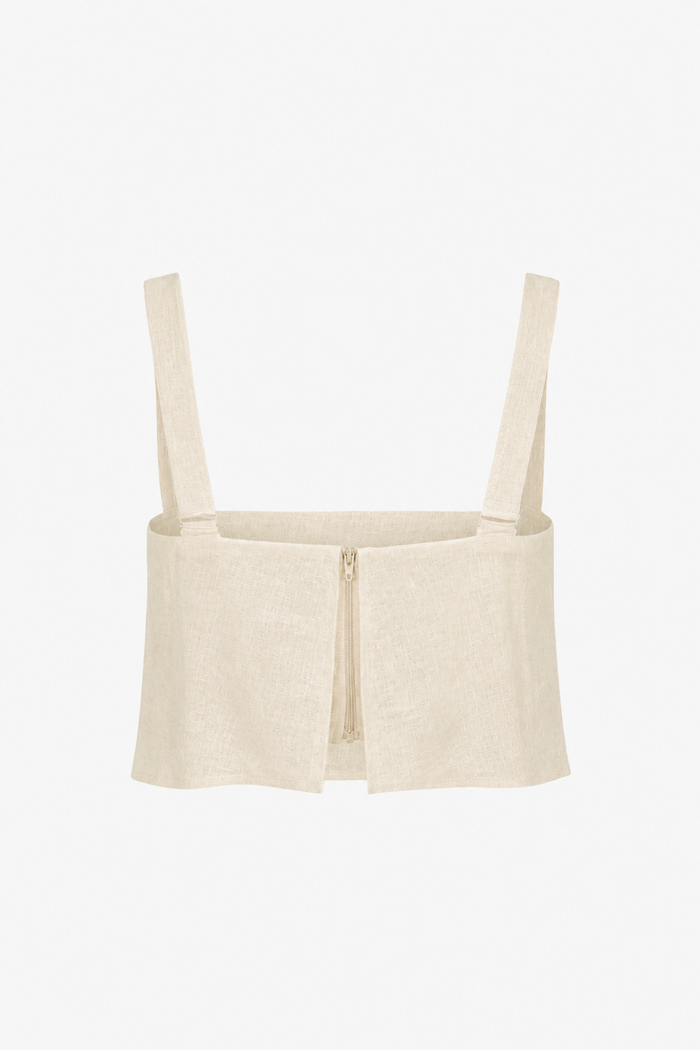 HEVRON Caitlyn Crop Ivory Linen Crop Top, back view