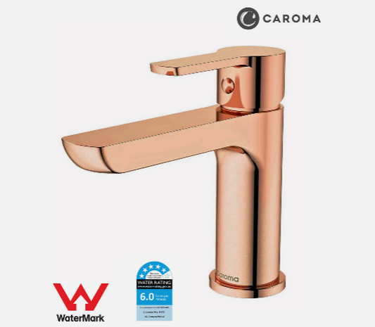 Caroma Jade Rose Gold Basin Mixer WELS 5 Star 6L/min Tap Faucet