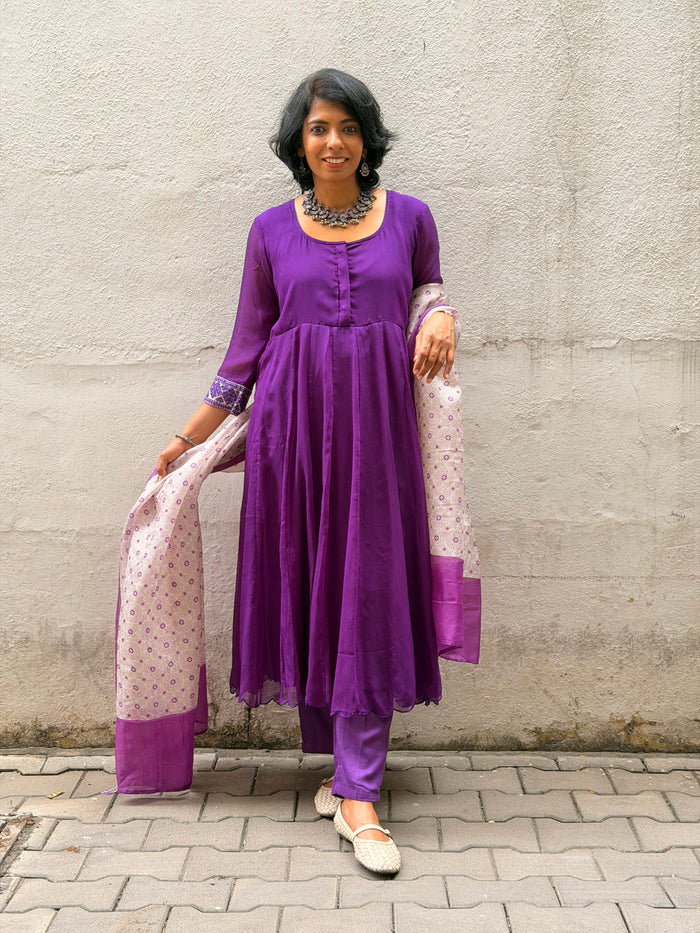 Chiffon Kalidar Set - Purple