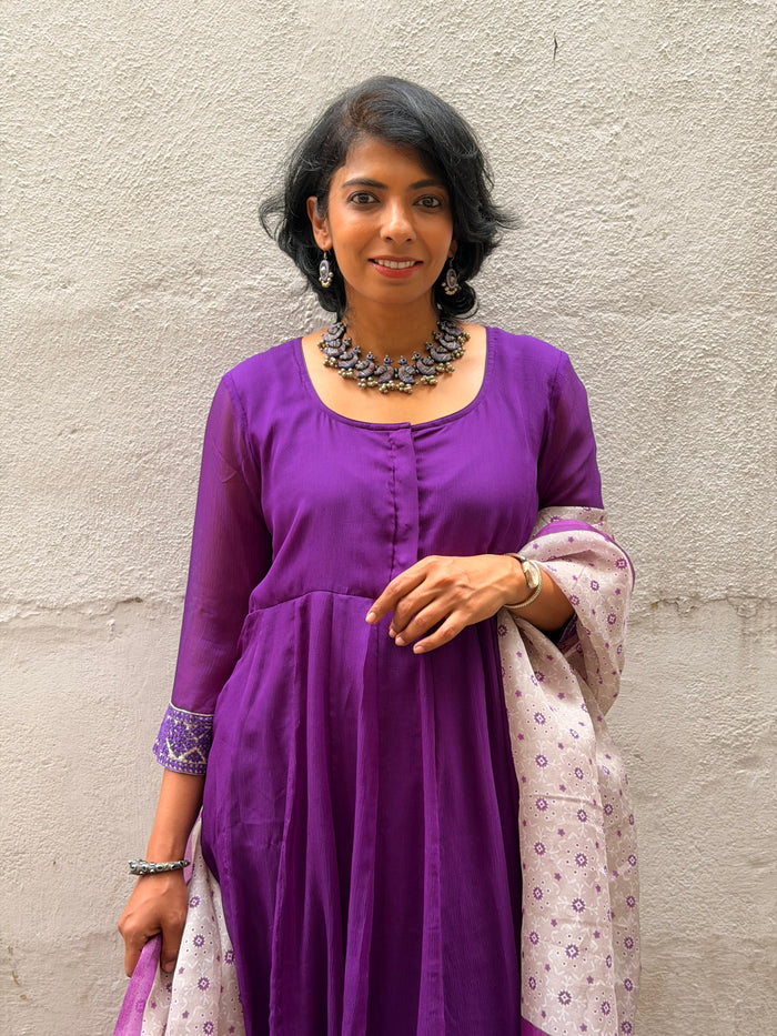 Chiffon Kalidar Set - Purple