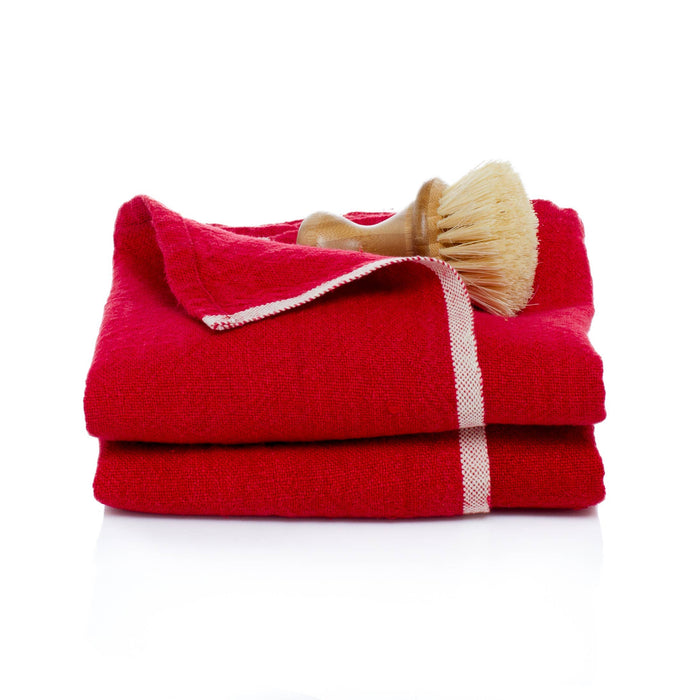 Chunky Linen Red Towels 20x30