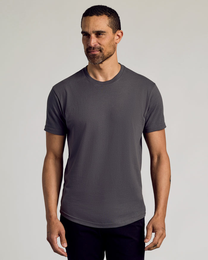 The Essentials Curved Hem Classic Crew Neck 3-Pack on male model.