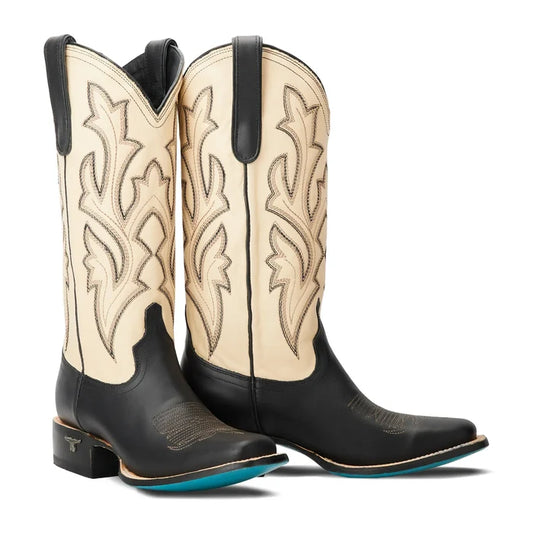 Saratoga Square Jet Black & Pale Ivory Cowboy Boots