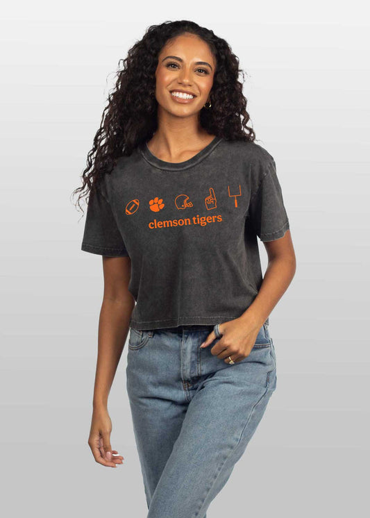 Clemson Tigers Women's Graphite Relaxed, boxy Mineral wash T-Shirt with Crew neck and short sleeves
