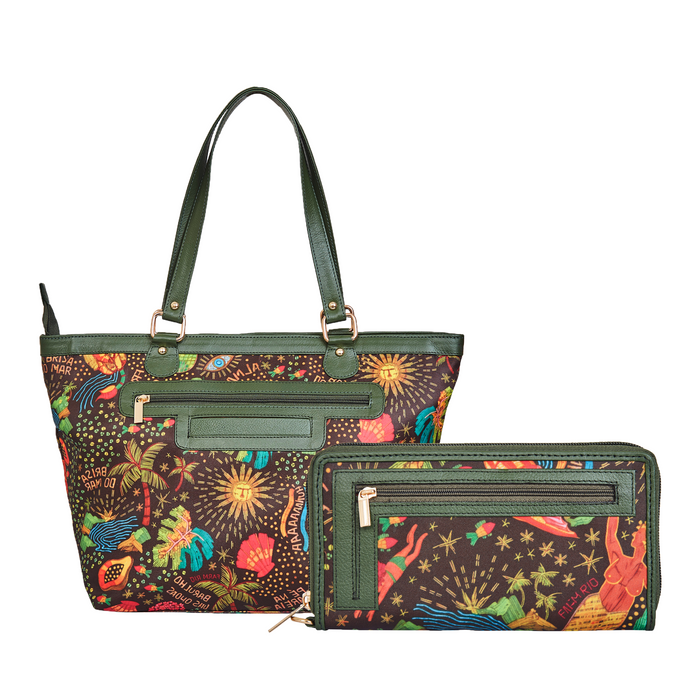 Green Colour Tote Shoulder Bag With Wristlet Wallet Combo for Travel & Work