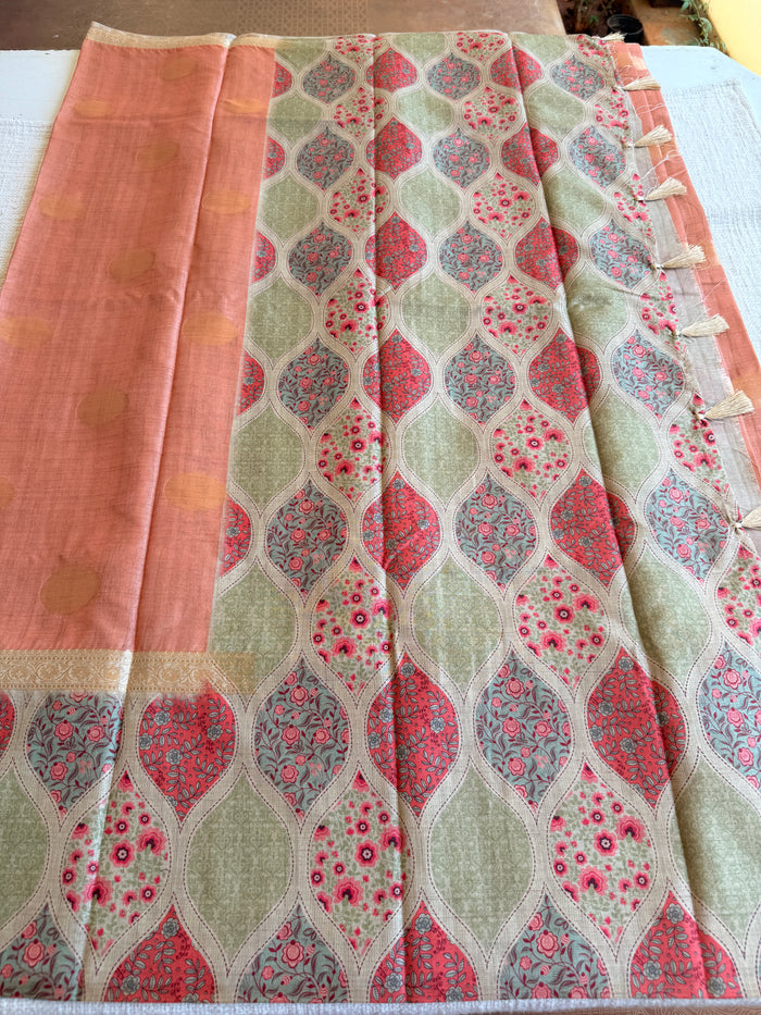 Coin bhutta digi border raw tussar saree
