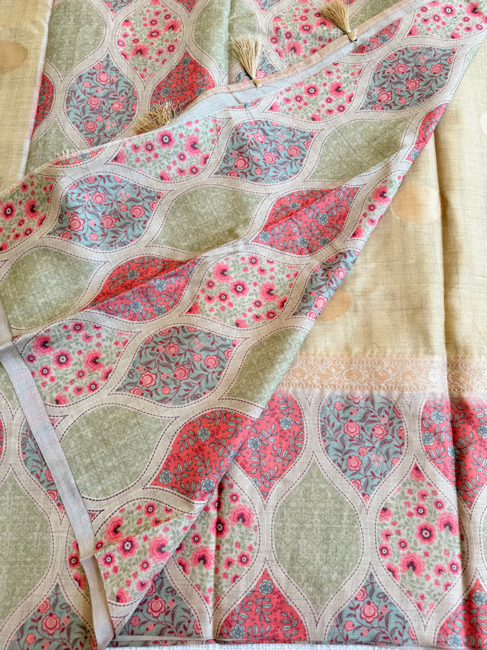 Coin bhutta digi border raw tussar saree