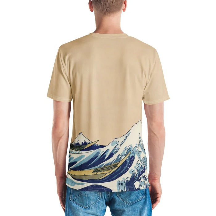 Cookie Wave T-Shirt - The immediate juxtaposition of the deep indigo (#1A2B4C) tsunami crest morphing into the erratic googly eyes of a famous puppet icon, devouring golden brown cookies (#C19A6B) within the claw-like white foam (#F0F0F0).