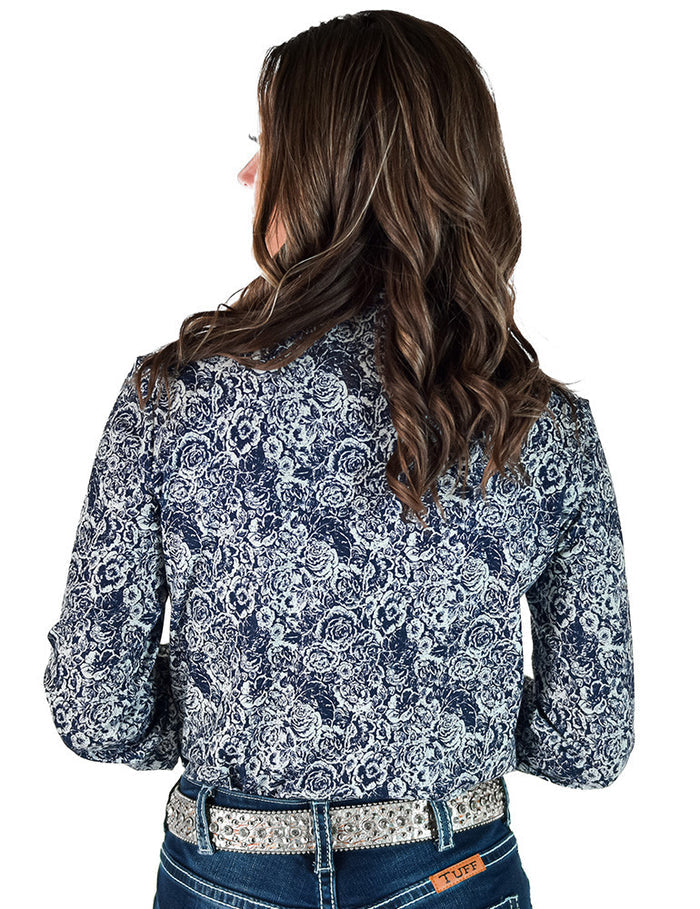 Cowgirl Tuff Navy & White Floral Pullover Shirt