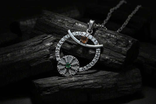 vkngjewelry Pendant Silver Crescent Amulet with Aegishjalmur