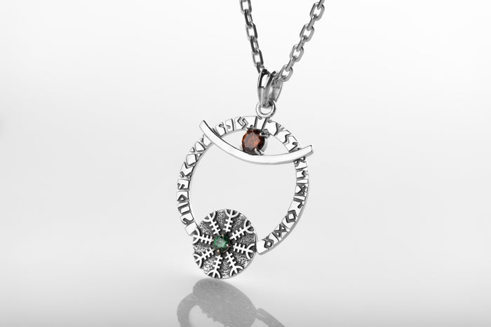 vkngjewelry Pendant Silver Crescent Amulet with Aegishjalmur