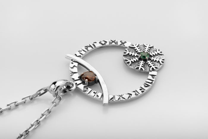 vkngjewelry Pendant Silver Crescent Amulet with Aegishjalmur