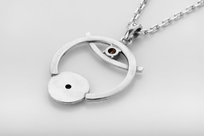 vkngjewelry Pendant Silver Crescent Amulet with Aegishjalmur