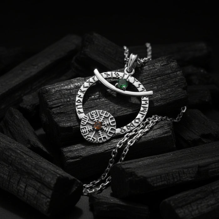 vkngjewelry Pendant Crescent Amulet Silver Pendant with Vegvisir