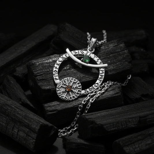 vkngjewelry Pendant Crescent Amulet Silver Pendant with Vegvisir