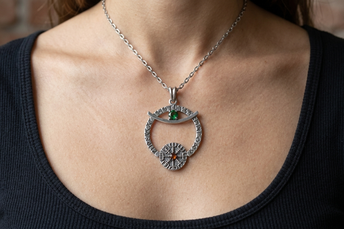 vkngjewelry Pendant Crescent Amulet Silver Pendant with Vegvisir