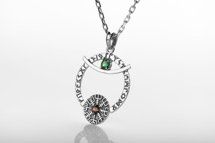 vkngjewelry Pendant Crescent Amulet Silver Pendant with Vegvisir