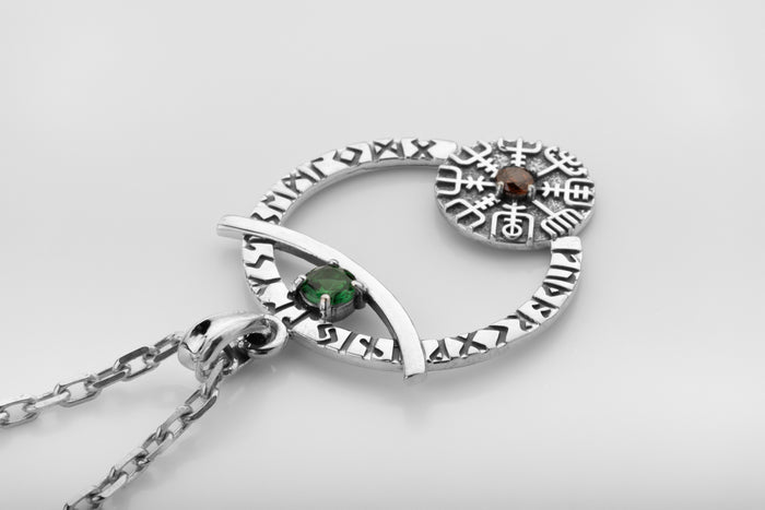 vkngjewelry Pendant Crescent Amulet Silver Pendant with Vegvisir