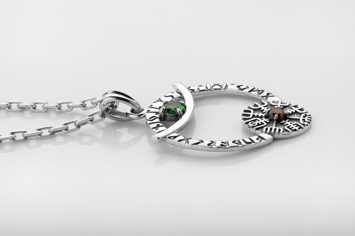 vkngjewelry Pendant Crescent Amulet Silver Pendant with Vegvisir