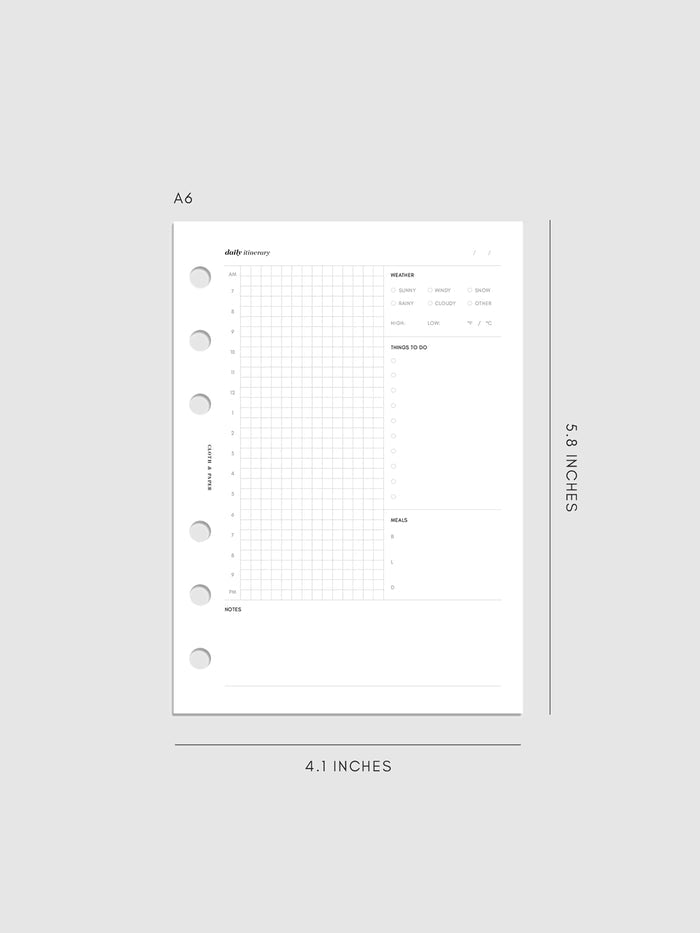 A6 Daily Itinerary Inserts