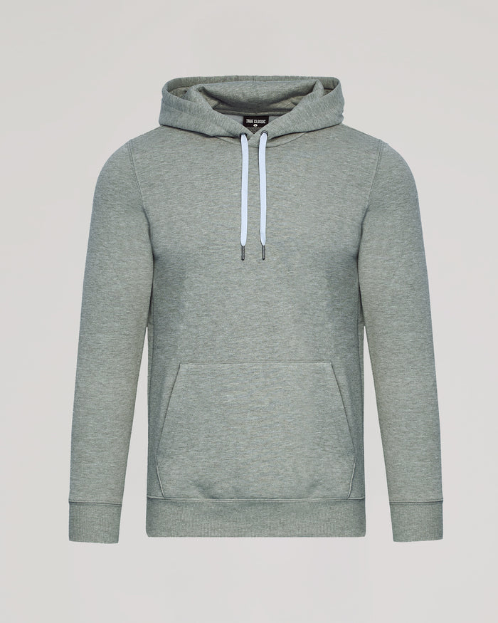 Dark Heather Gray Fleece French Terry Pullover Hoodie with front pocket.