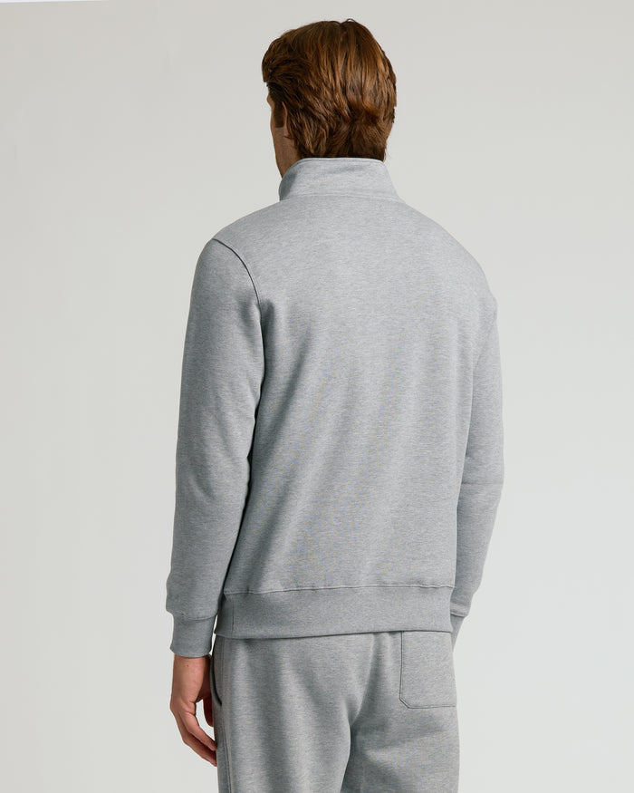 Back view of Medium Heather Gray Half Zip Fleece Sweatshirt & Jogger Outfit.