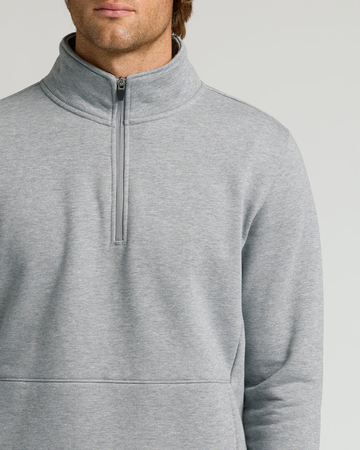 Medium Heather Gray Half Zip Fleece Sweatshirt with Stand-Up Collar.