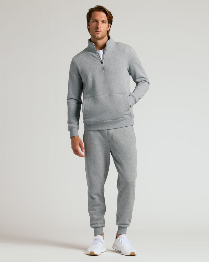 Medium Heather Gray Half Zip Fleece Sweatshirt & Jogger Outfit.