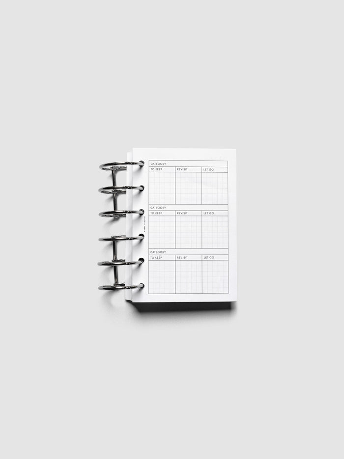Declutter Planner Inserts in size Pocket shown ring bound.
