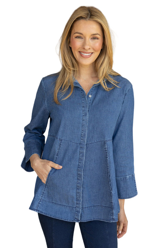 Denim Hidden Placket Shirt - 15219 - Limited Sizes!