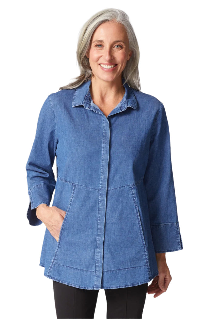 Denim Hidden Placket Shirt - 15219 - Limited Sizes!
