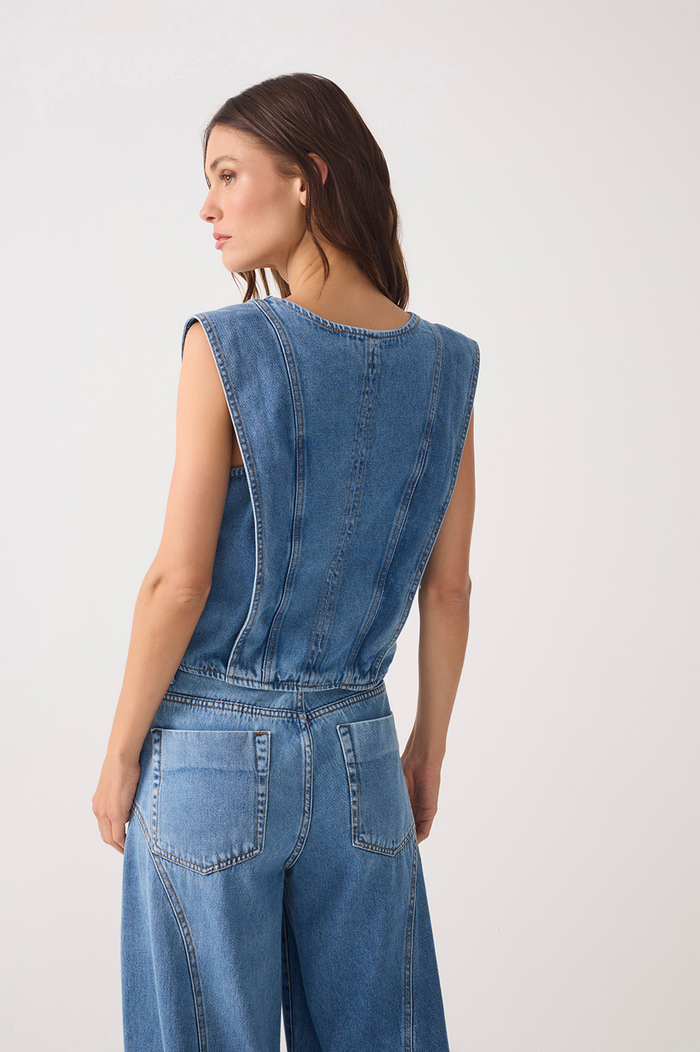 Denim V Neck Buttoned Sleeveless Vest_8