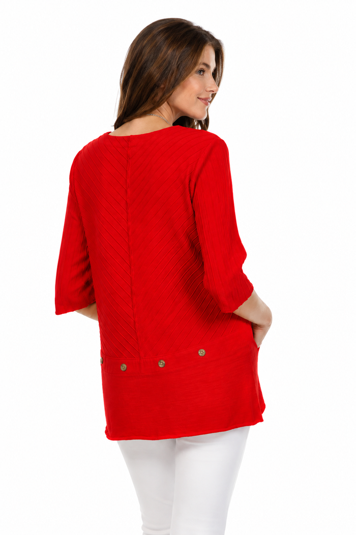 Diagonal Rib Cotton Tunic in Red - CS342-RD
