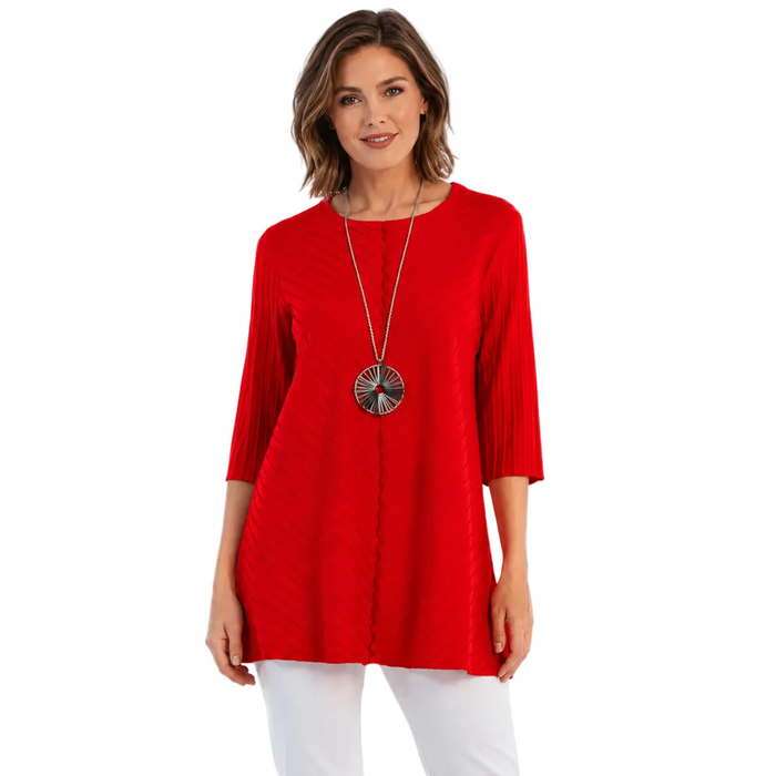 Diagonal Rib Cotton Tunic in Red - CS342-RD
