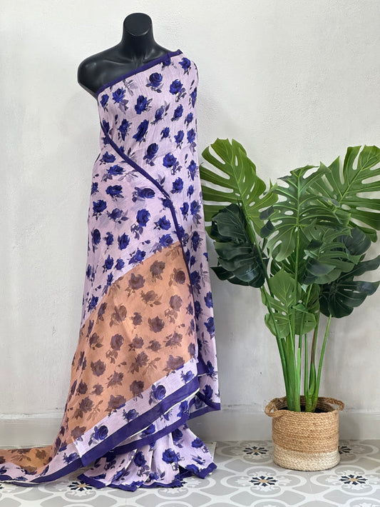 Digital Floral Printed Linen cotton saree