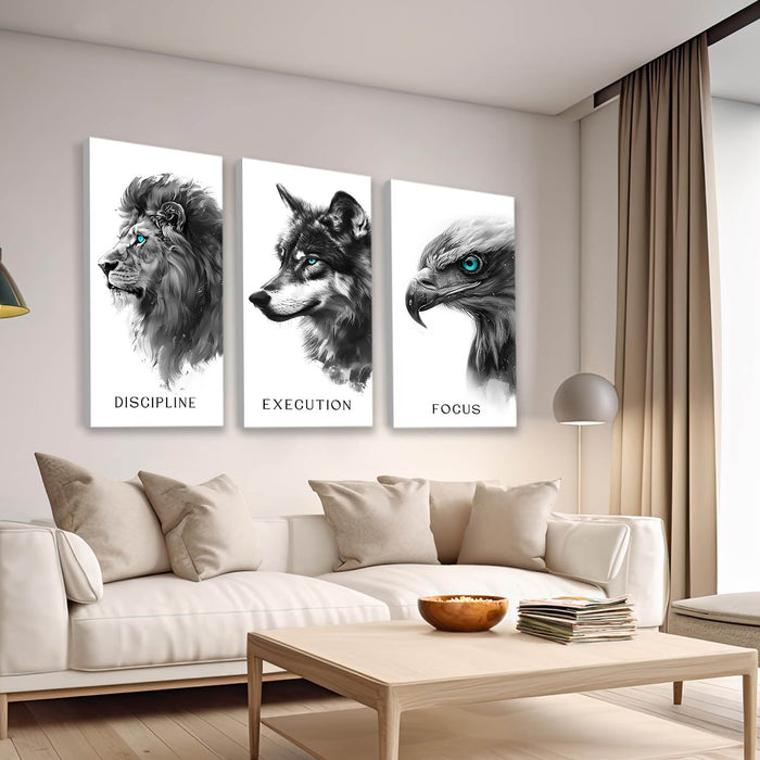 Discipline, Execution, Focus – 3-Piece Animal Canvas Set