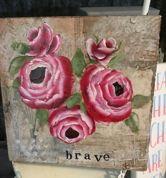 DIY Home Decor - “Brave” Rose Multi Media box frame, pink