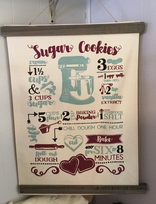 DIY Home Decor - Sugar Cookie Recipe Canvas Banner, burgundy/teal