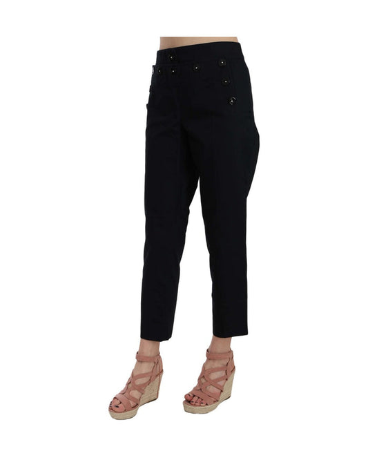 Dolce & Gabbana Black Cropped Front Button Embellished Pants