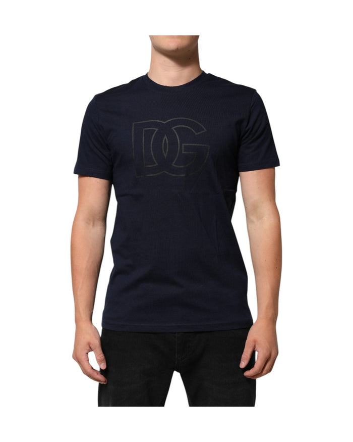 Dolce & Gabbana Dark Blue Cotton DG Logo Print Men’s Top T-shirt