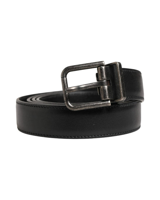 Dolce & Gabbana Men Black Classic Leather Metal Buckle Belt