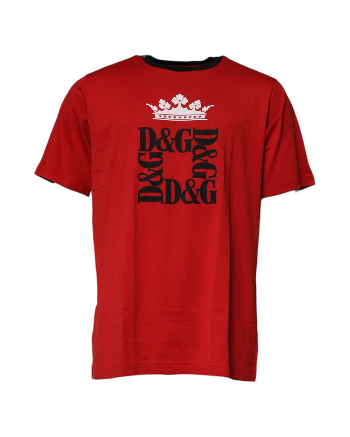 Dolce & Gabbana Red Logo Crown Cotton Crew Neck T-shirt