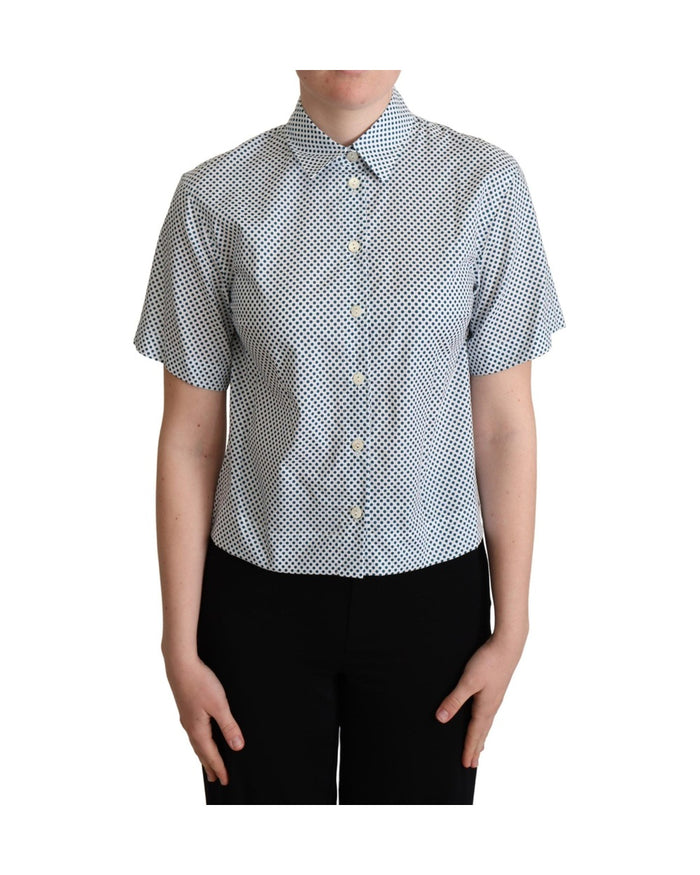 Dolce & Gabbana White Blue Polka Dot Cotton Shirt