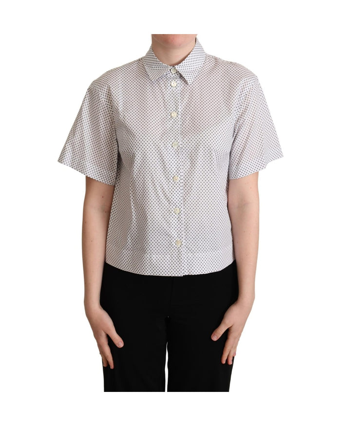 Dolce & Gabbana White Gray Polka Dots Collared Button Shirt