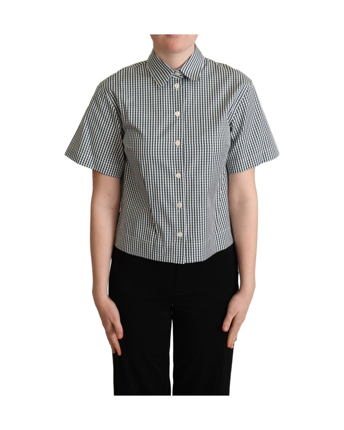 Dolce & Gabbana White Green Cotton Check Shirt Blouse Top