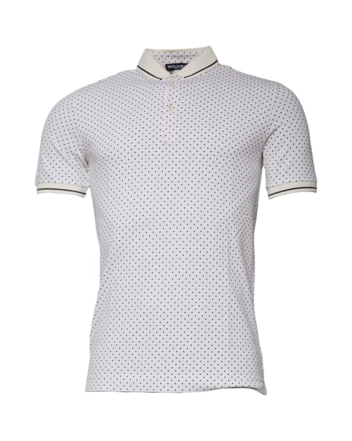 Dolce & Gabbana White Polka Dot Cotton Collared Polo T-shirt