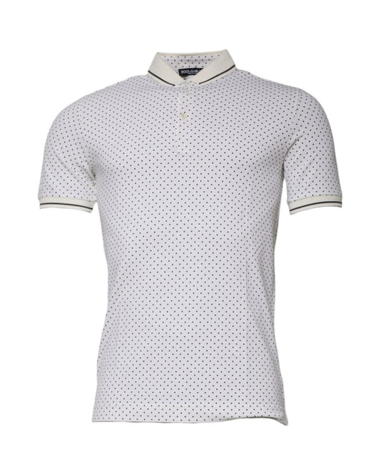 Dolce & Gabbana White Polka Dot Cotton Collared Polo T-shirt